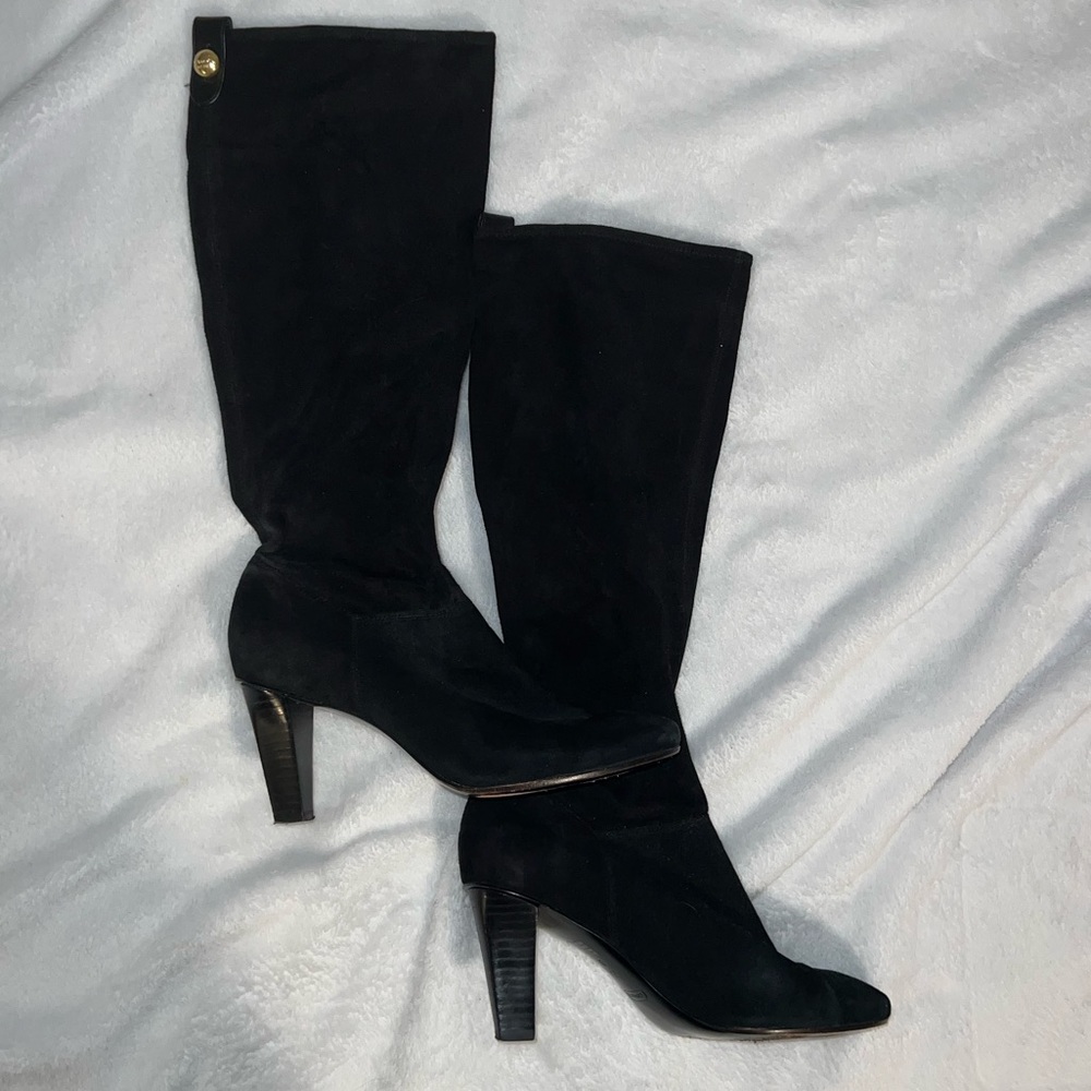 Black suede Coach heeled boots